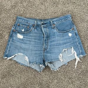 Levi’s 501 distressed jean shorts, size 33